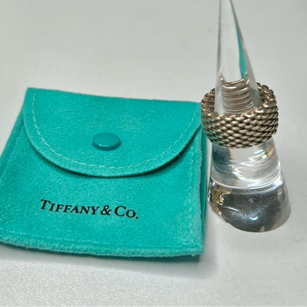 Tiffany & Co. Somerset Mesh Ring Size 5 Sterling Silver  w/Pouch